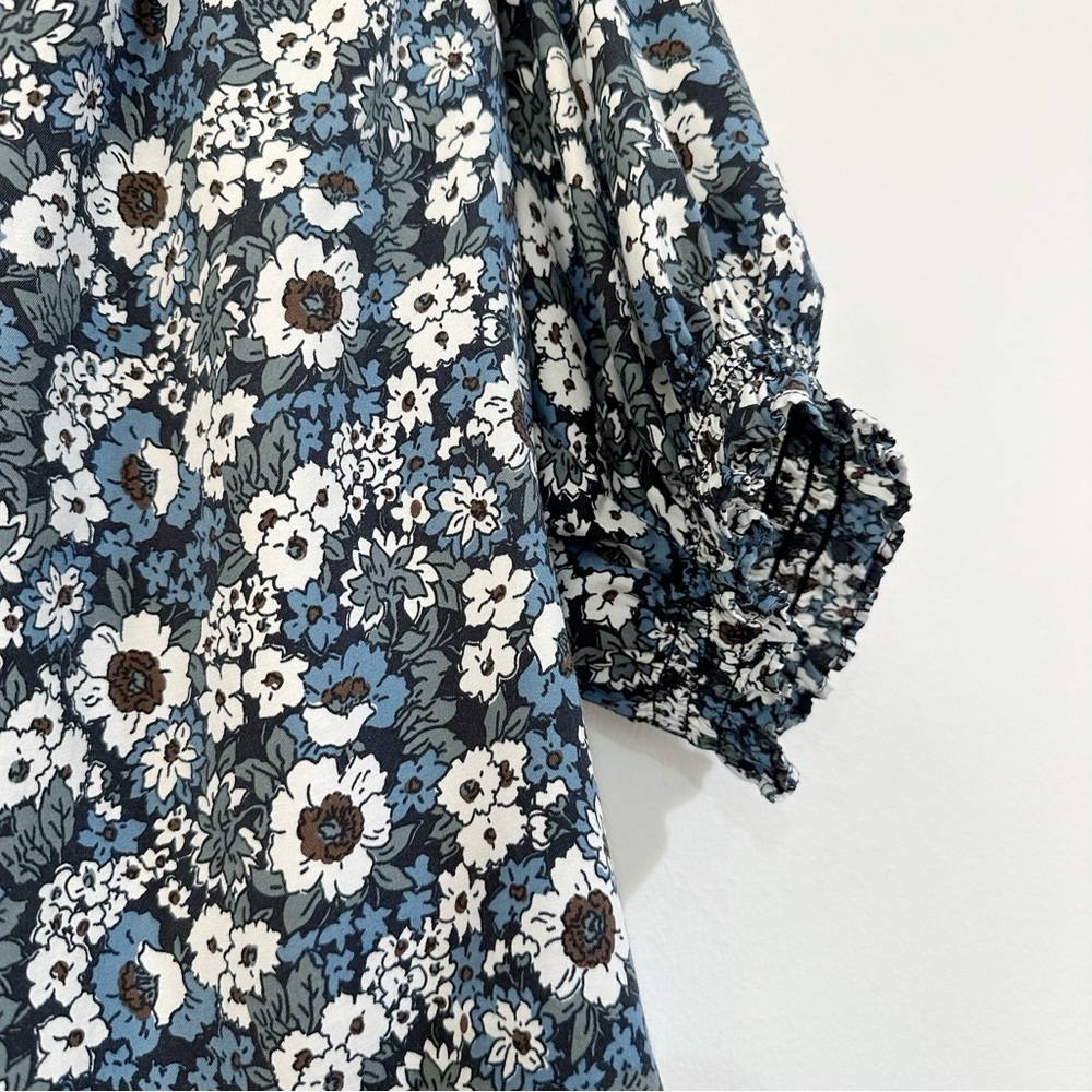 Boden Blue Floral Silk Blouse Size 14 - Picture 3 of 6